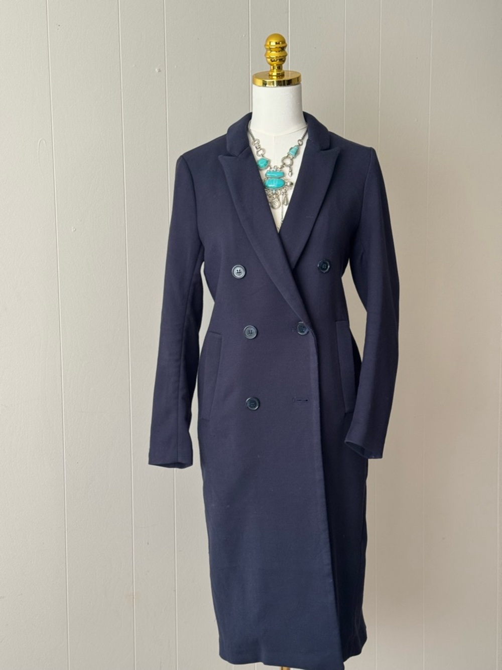 H&M Navy Double-Breasted Trench Coat